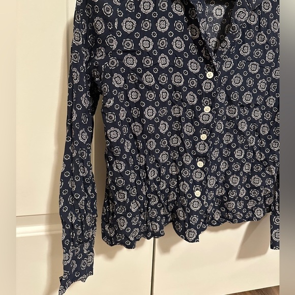 Frank And Oak Navy White floral Paisley Button Down Collared Blouse Size Small - Picture 5 of 10